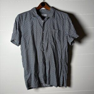 Pro Jek Raw Men’s Button Short Sleeve Shirt Sz M Navy Print Rayon Cotton Blend